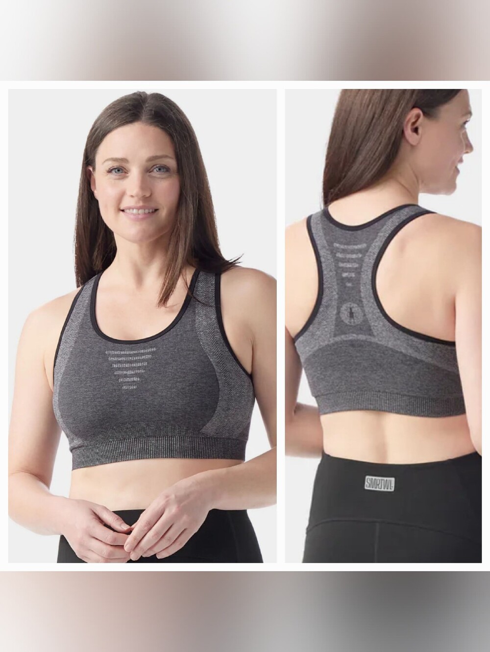 SMARTWOOL INTRAKNIT RACERBACK BRA SLIM ATHLETIC BLACK GRAY MEDIUM